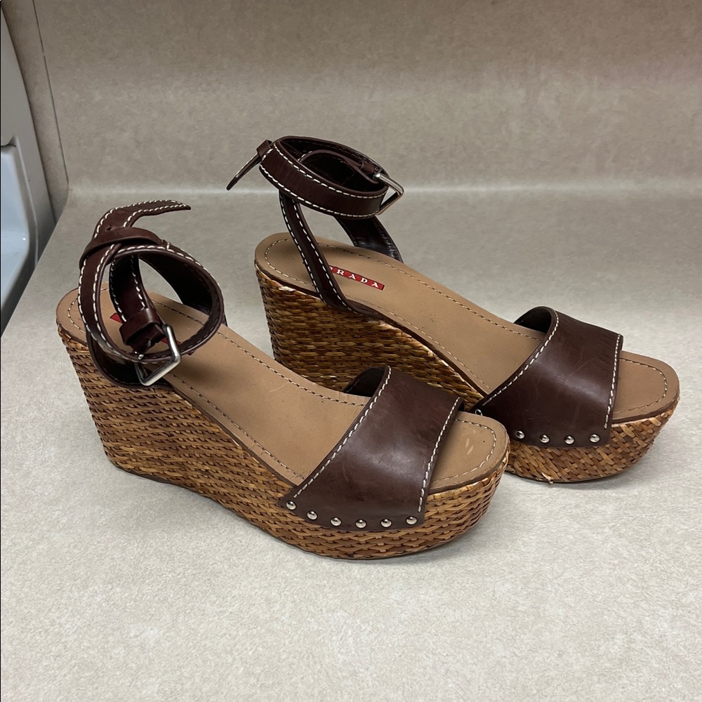 Prada Leather Espadrilles Wedges